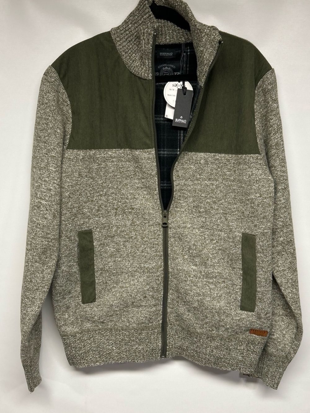 Buffalo David Bitton Olive and Heather Gray Full-Zip Sweater Jacket